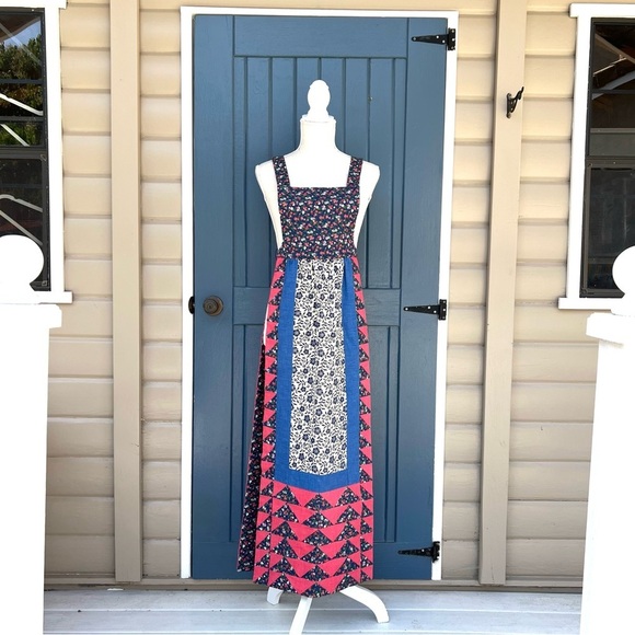 VINTAGE APRON , REVERSIBLE MAXI DRESS THE TABARD TIME DRESS WOMEN SIZE S - Picture 1 of 8
